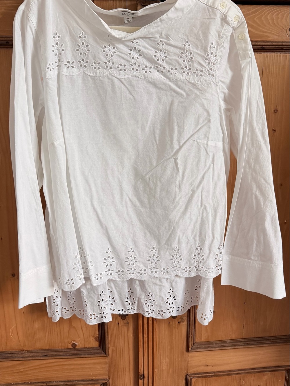 J. Crew White Cotton Eyelet Long-Sleeve Blouse